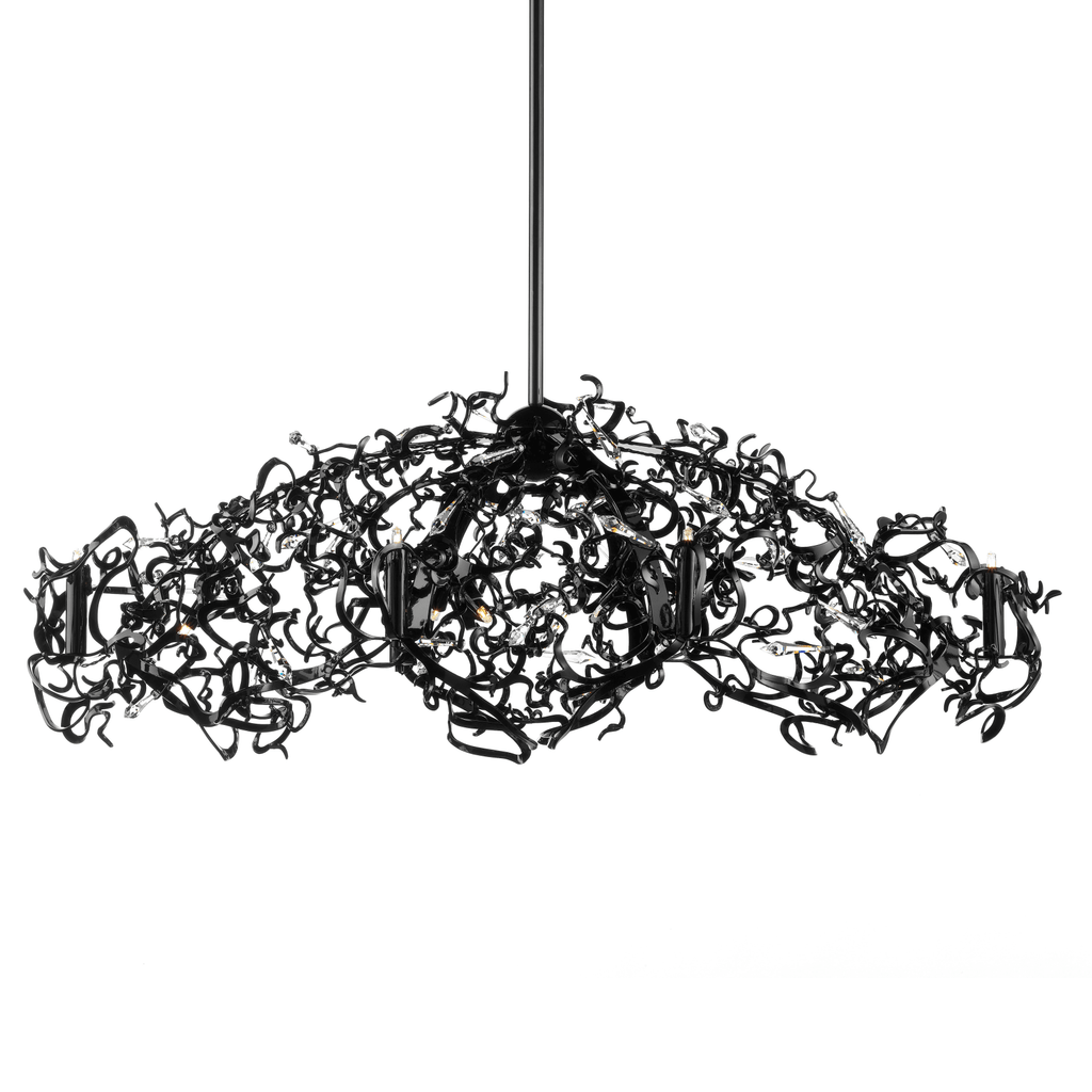 Icy Lady Chandelier Oval with intricate tangled black design and multiple light sources