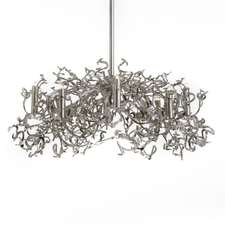 Icy Lady Hanging Lamp with modern silver metal chandelier and abstract tangled design