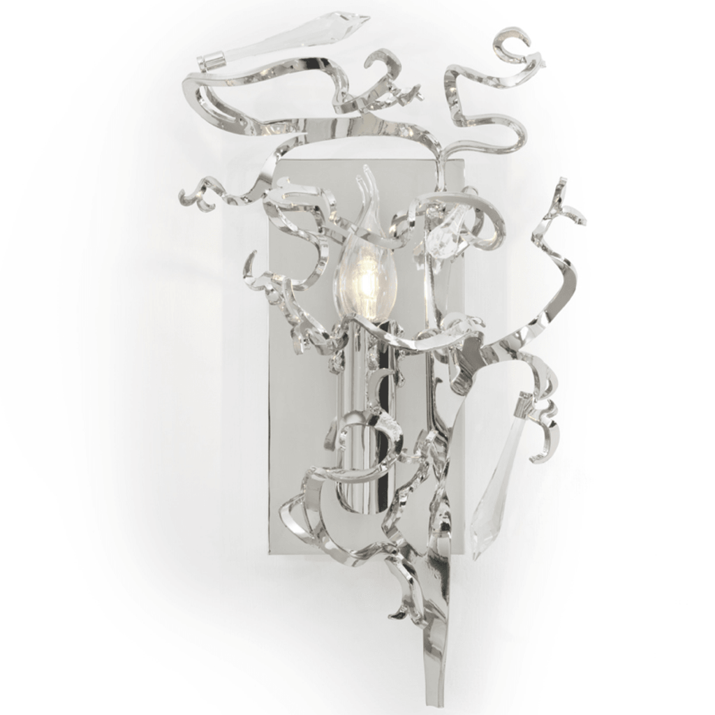 Polished chrome Icy Lady Wall Lamp with abstract sculptural design and exposed bulb