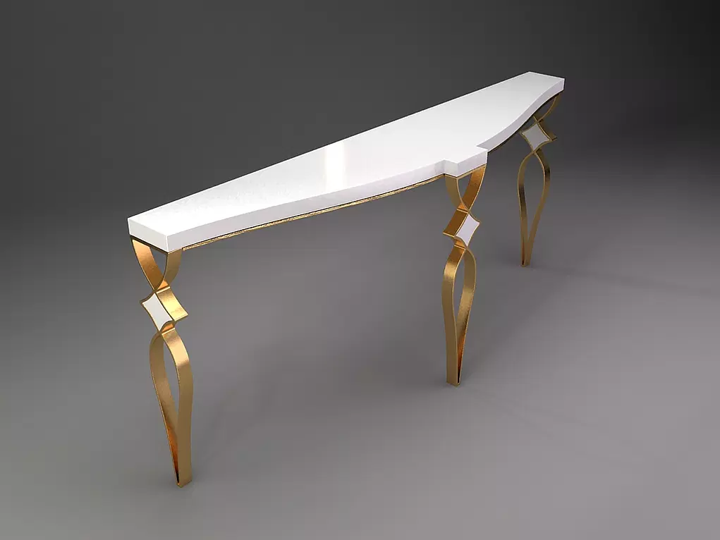 La Tour Console with white rectangular top and ornate gold-colored legs