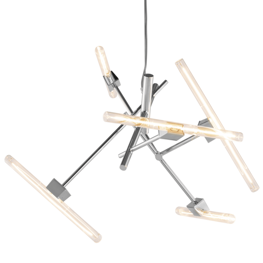 Linea Element modern chrome chandelier with multiple light-emitting rods for stylish lighting