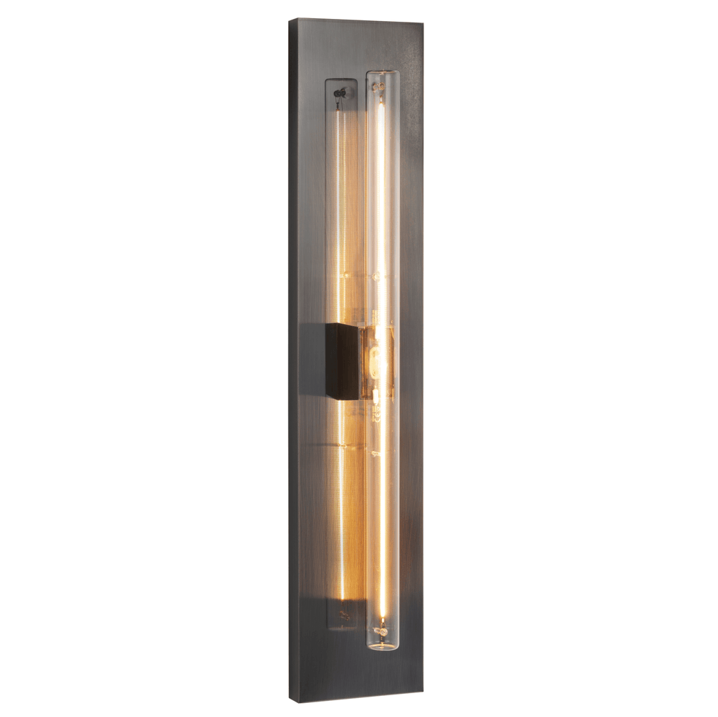 Linea Wall Lamp vertical sconce with dark finish and clear glass tubular bulb