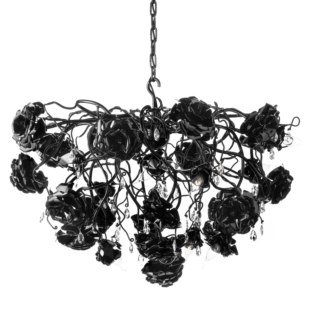 Black floral chandelier with crystal accents for Love You Love You Not Chandelier Round