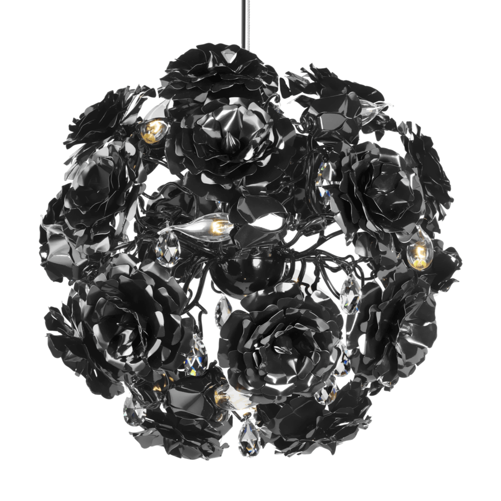 Black floral hanging lamp with small light bulbs for elegant home decor