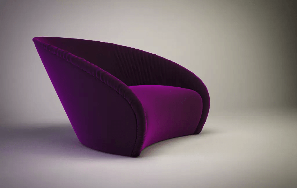 Modern curved purple Marylin Chair with plush seat for stylish living rooms