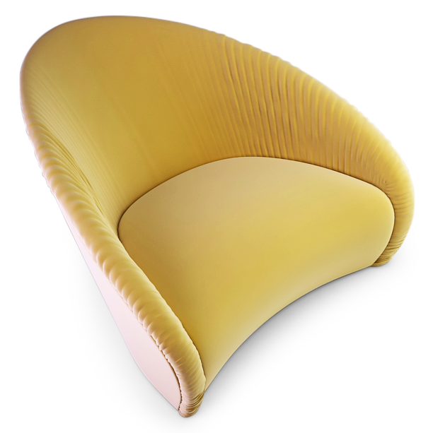 Vibrant yellow Marylin Chair with curved armrest and plush ridged backrest