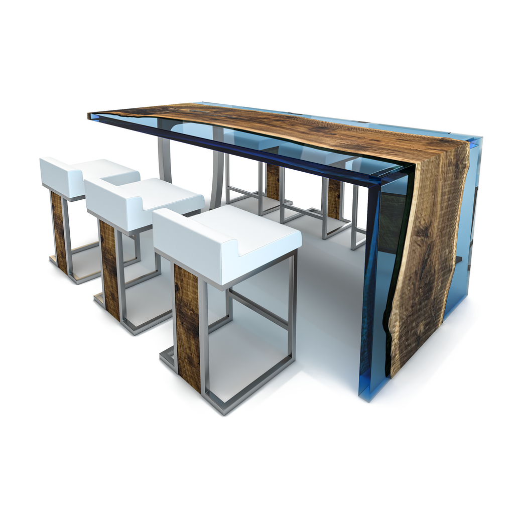 Blue Feronia Semi-Waterfall Walnut Wood Dining Table - ARDITI