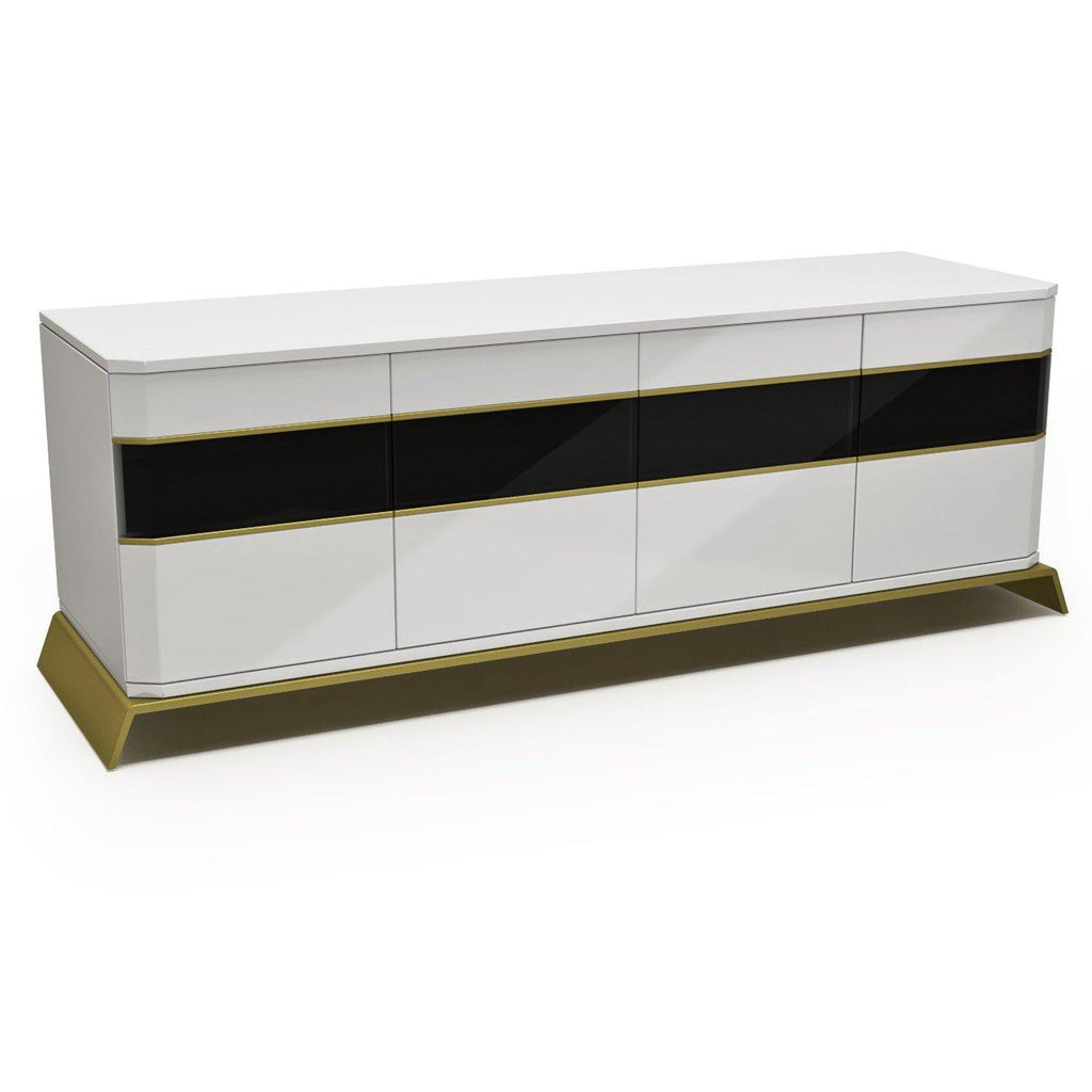 White and black modern river credenza with gold accents for stylish storage