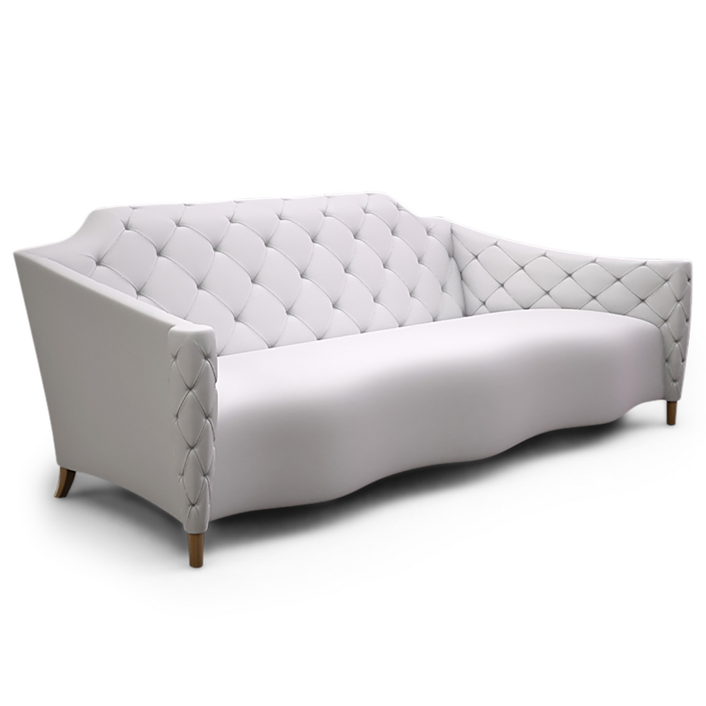 White tufted Mont Claire Sofa with a wavy base, stylish Claire Sofa for modern living