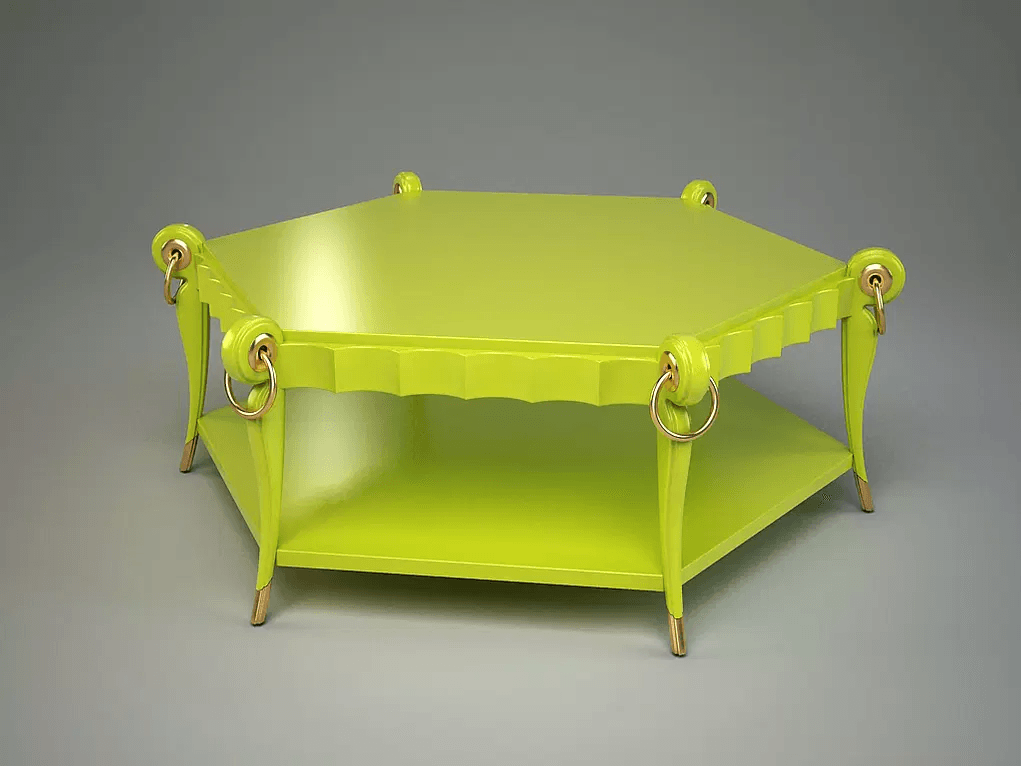 Vibrant lime green Montrose Cocktail Table with gold leg accents and ring details