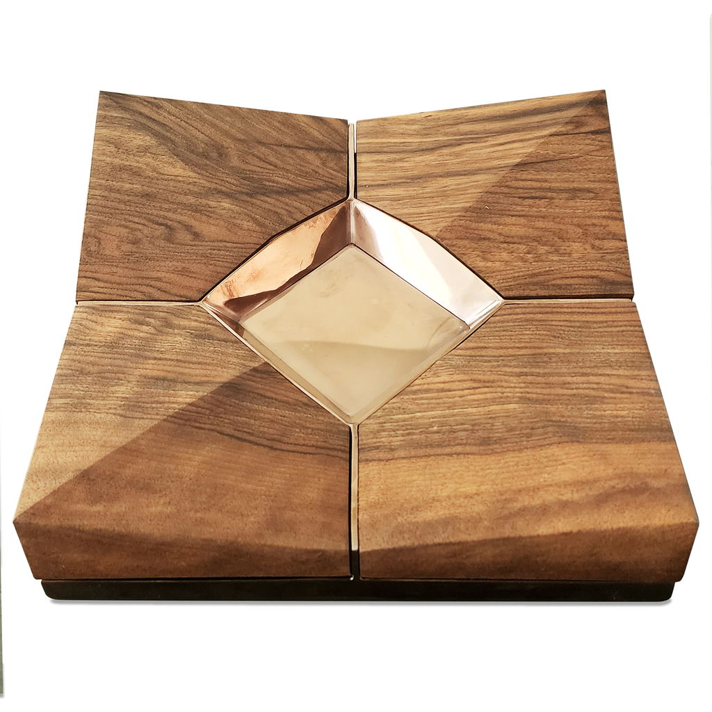 Mormo Cigar Ashtray with unique wooden coffee table and metallic faceted insert