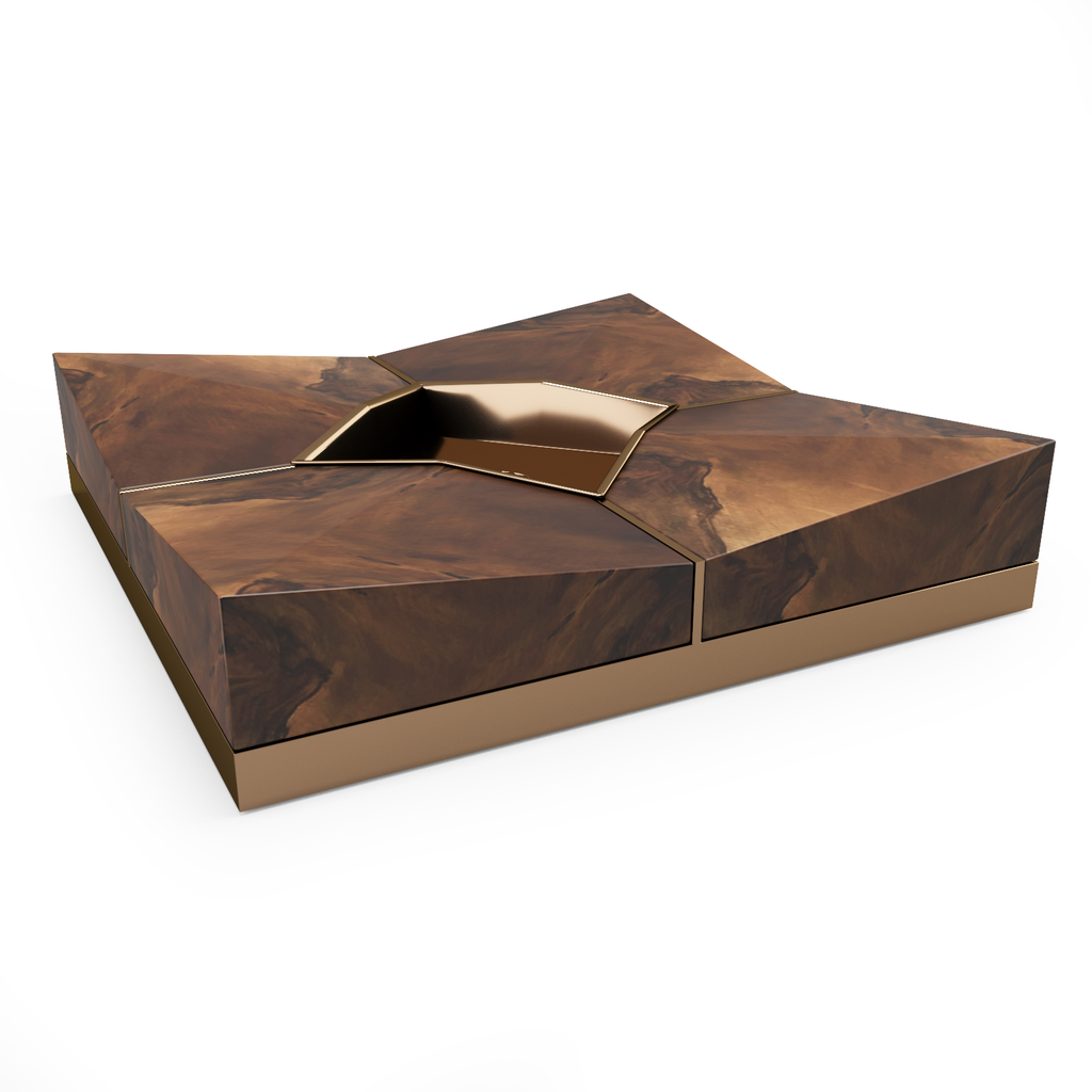 Decorative square Mormo Cigar Ashtray with brown swirled pattern and gold accent