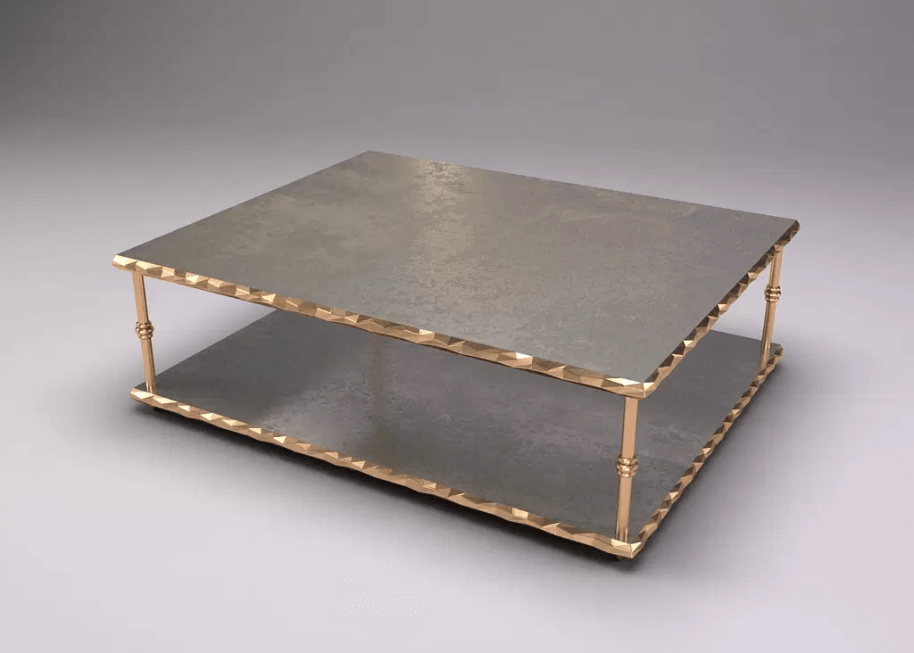 Murano Coffee Table with textured metal top and distressed gold frame