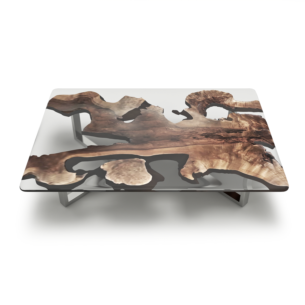Octopus Walnut Coffee Table with resin top and metal legs, perfect walnut coffee table
