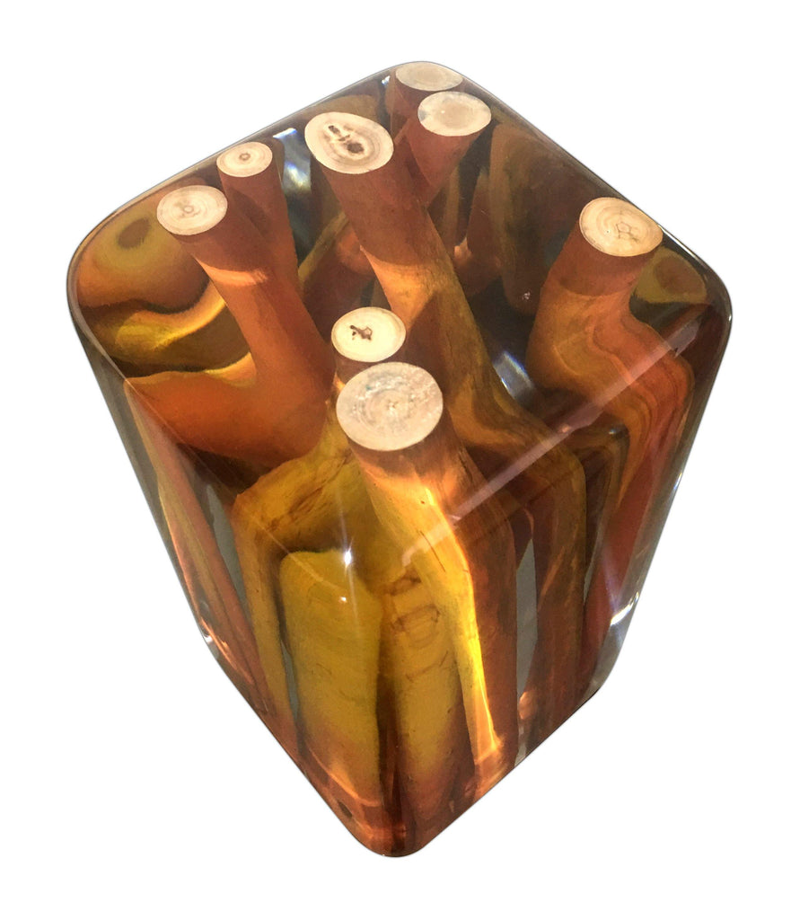 Orange Sticks Cube showing clear resin encasing light brown sticks with visible cut ends