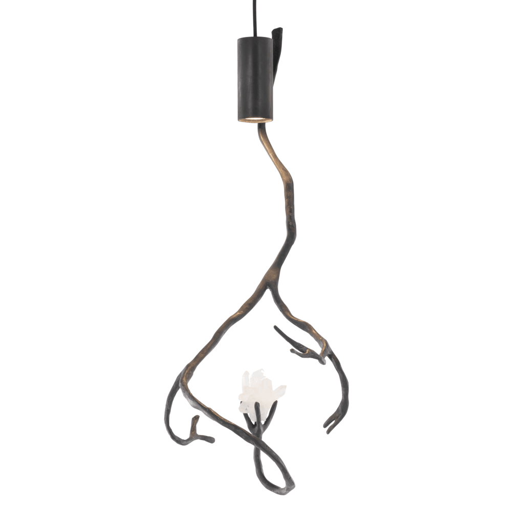 Orpheus Mountain Crystal Hanging Lamp with dark metallic top and organic translucent diffusers