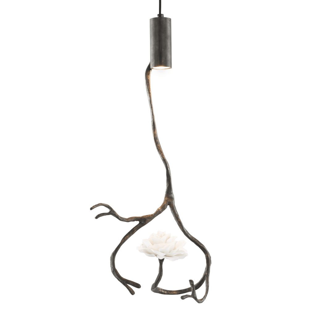 Orpheus Nymphenburg Porcelain Hanging Lamp with organic branch-like frame and floral element