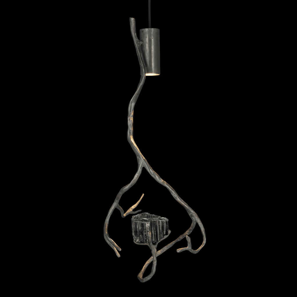 Modern sculptural metal pendant light with branch design for Orpheus Tourmaline Hanging Lamp