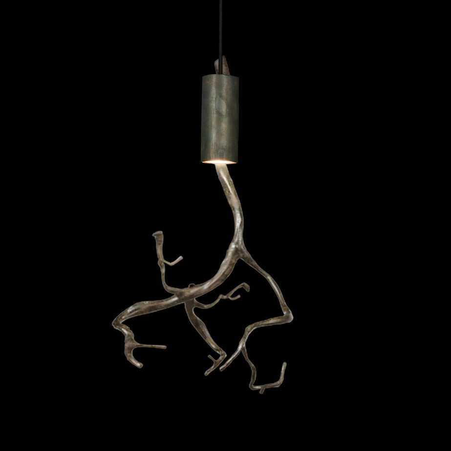 Orpheus Twig pendant lamp with organic metallic branch design and cylindrical light source