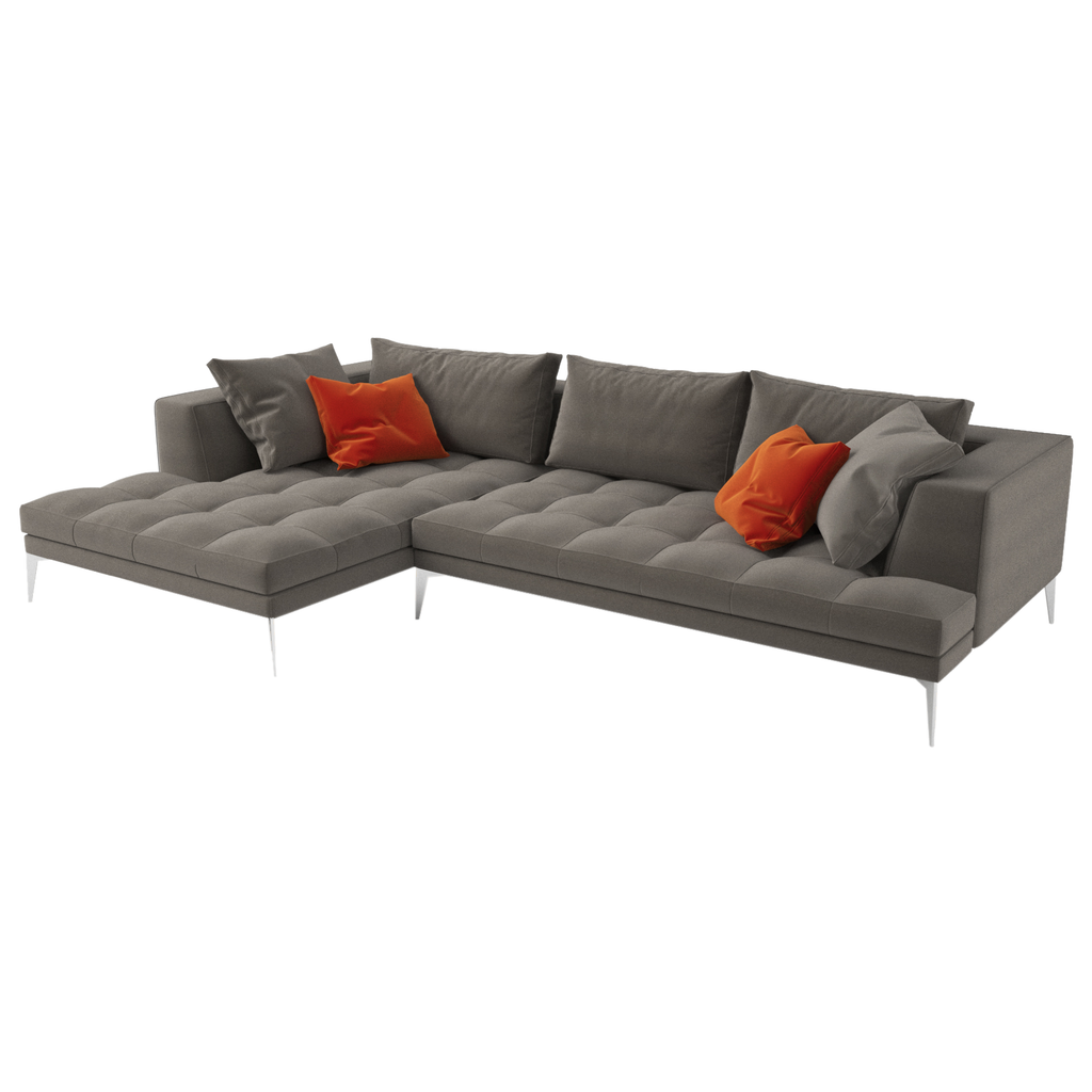 Parma Sofa grey L-shaped sectional with orange and grey throw pillows for stylish comfort