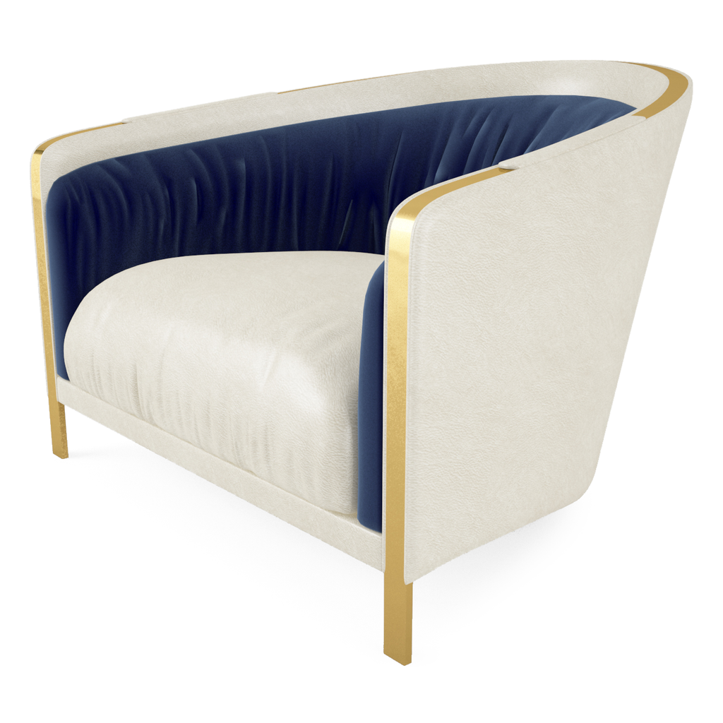 Porto Chair modern armchair with cream exterior dark blue interior gold accents