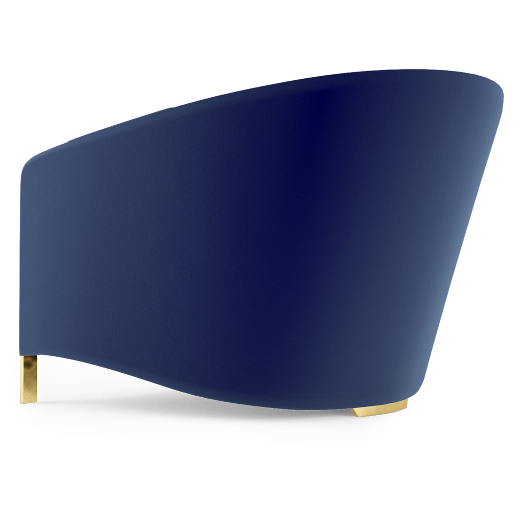 Navy blue Porto Chair with curved design and gold-tone legs for stylish living spaces