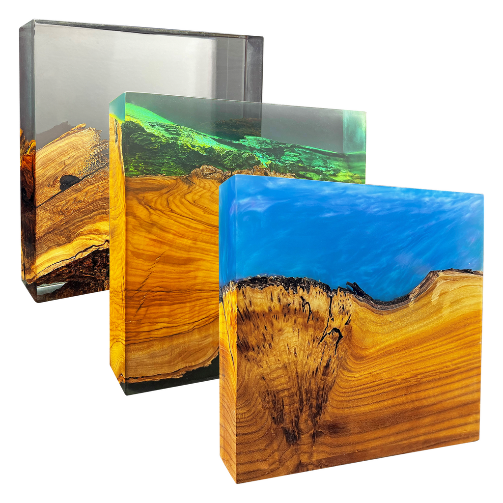 Product Sample of luxury furniture featuring resin and wood art blocks for high-end interior design