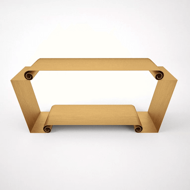 Gold-colored Scroll Cocktail Table with scrolled ends, stylish modern cocktail table