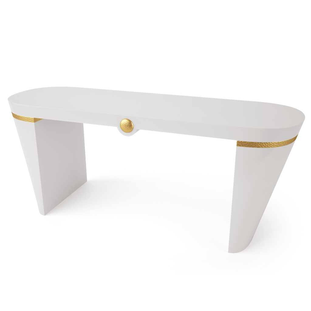 White Sedona Console table with gold accents and oval design for elegant decor