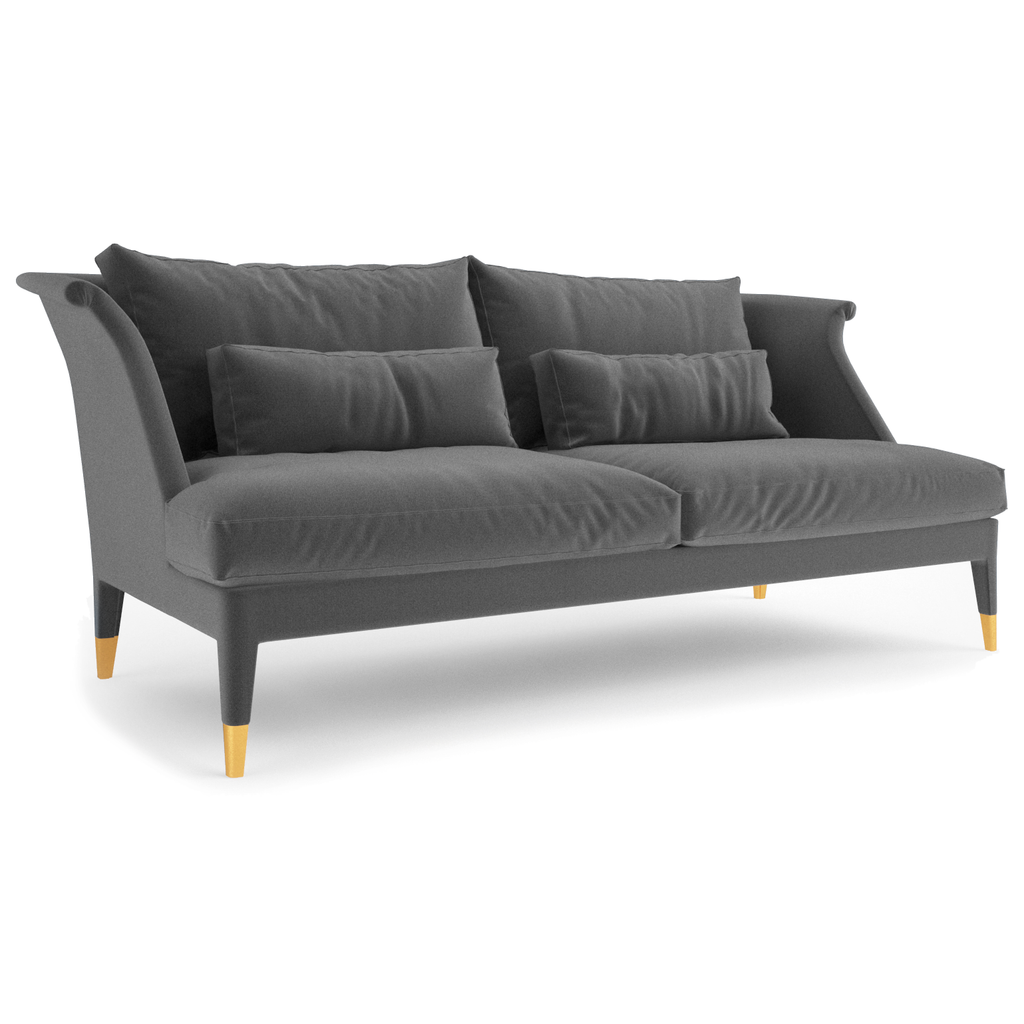 Senior Sofa two-seater dark grey velvet sofa with gold-tipped wooden legs