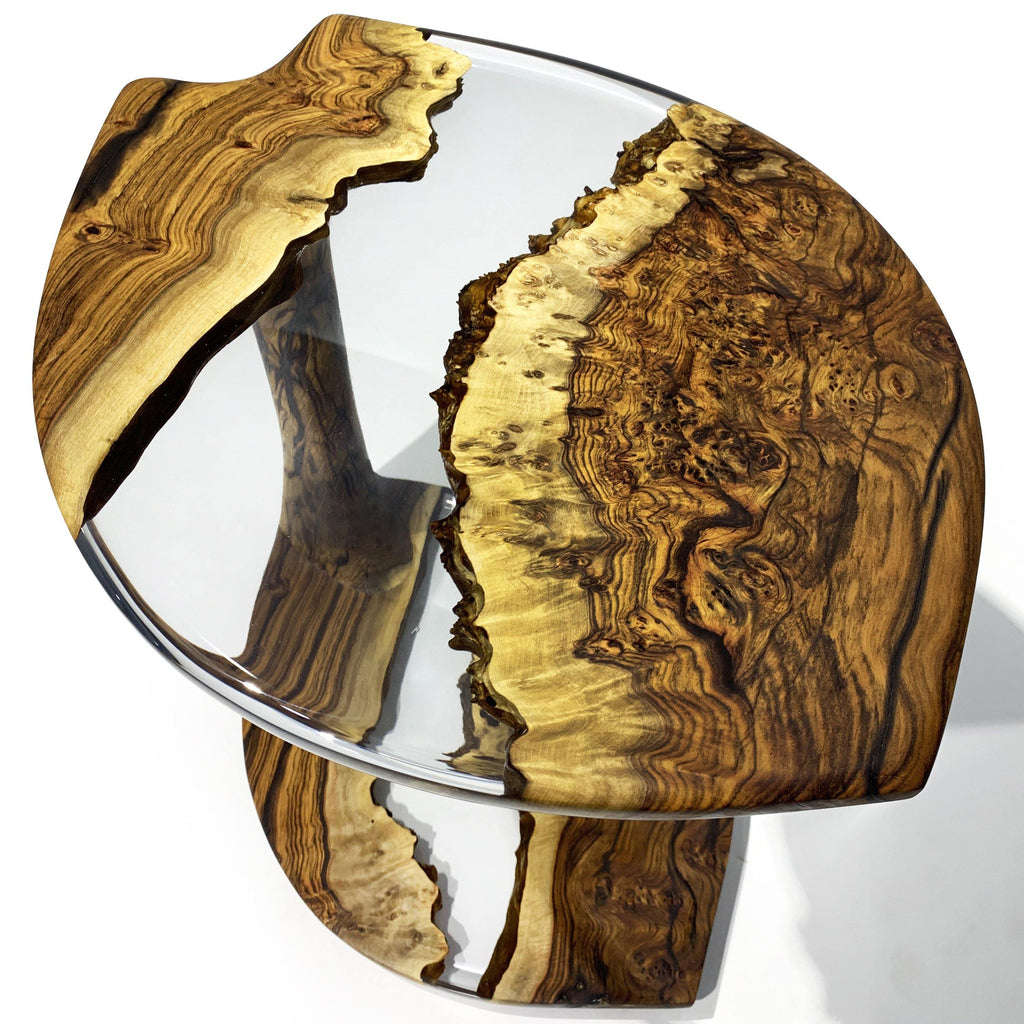 Serrate Leaf Side Table with epoxy and wood live edge design for luxury furniture