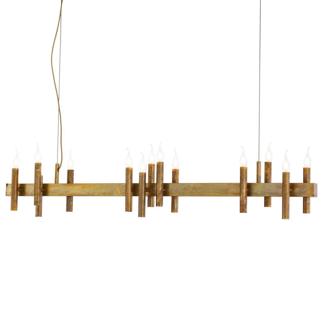 Shiro Suspension Horizontal brass chandelier with multiple candle-style bulbs