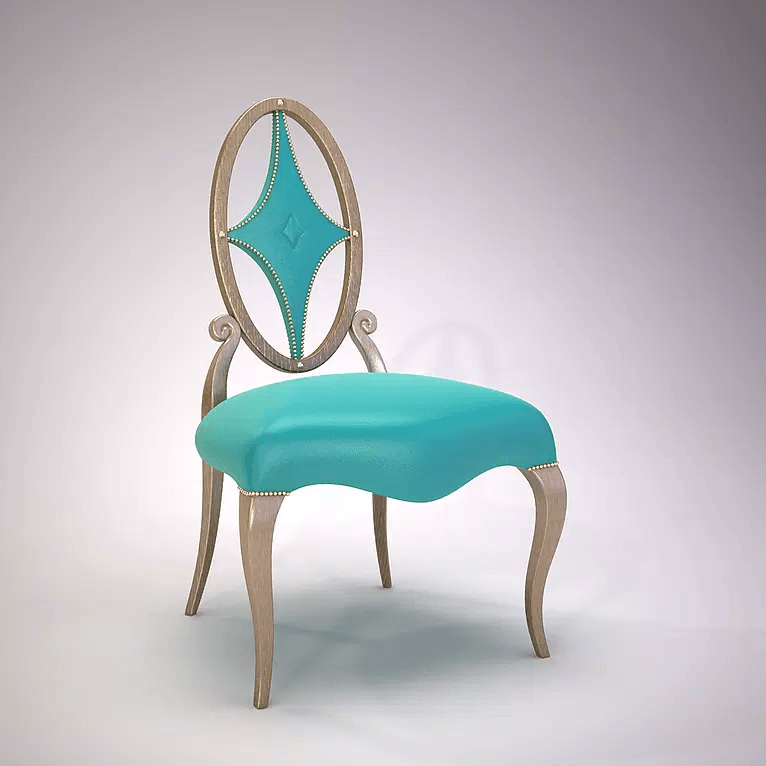 Starlight Chair turquoise upholstered dining chair with oval backrest and light wood legs