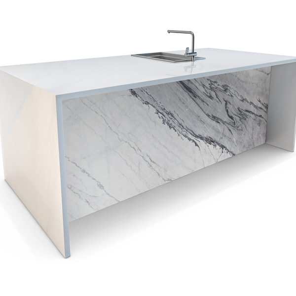 Valle Bianca Marble Waterfall Kitchen Island