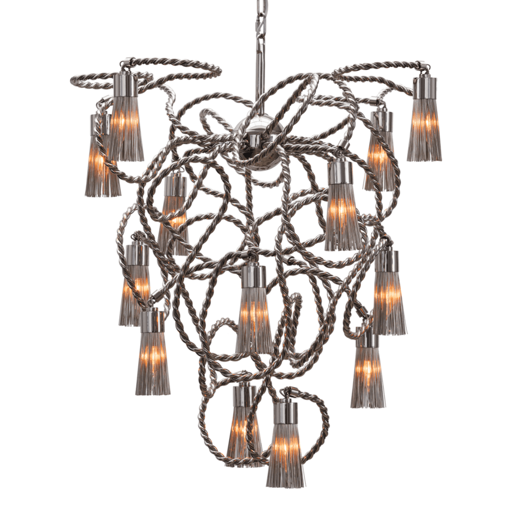 Tangled Rope Chandelier Conical with Illuminated Tassel-Like Lights for Elegant Decor