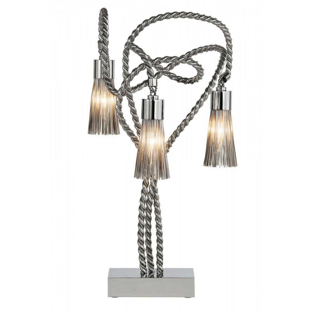 Modern Sultans Of Swing Table Lamp with chrome base and tassel lights
