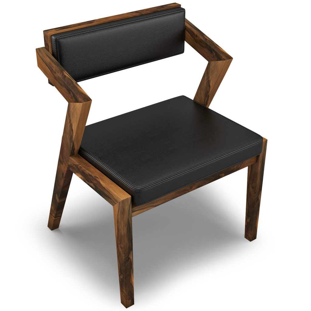 Vernazza Dining Chair with modern wooden frame and dark leather seat and backrest