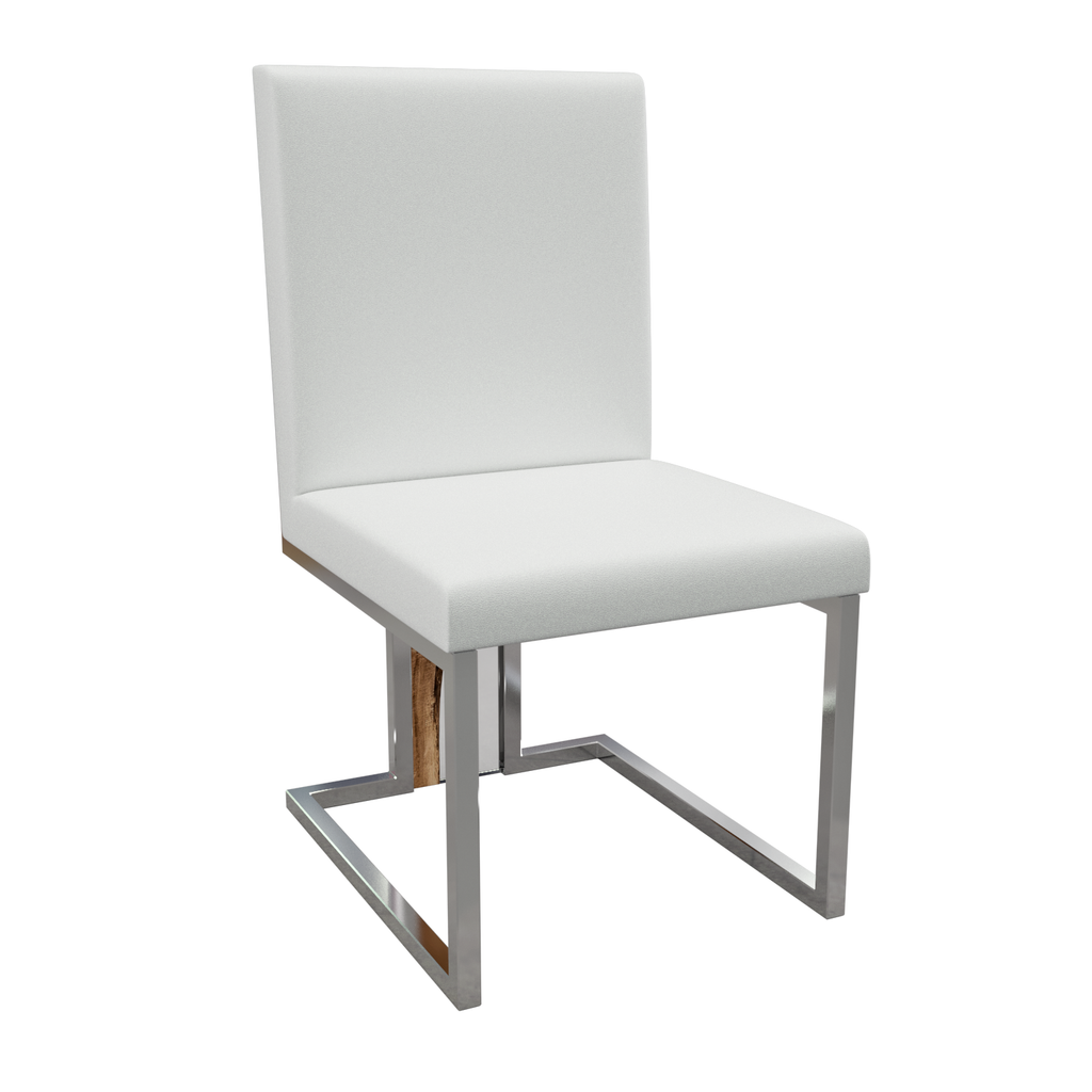 White upholstered Verona Dining Chair with cantilevered chrome base for stylish dining room