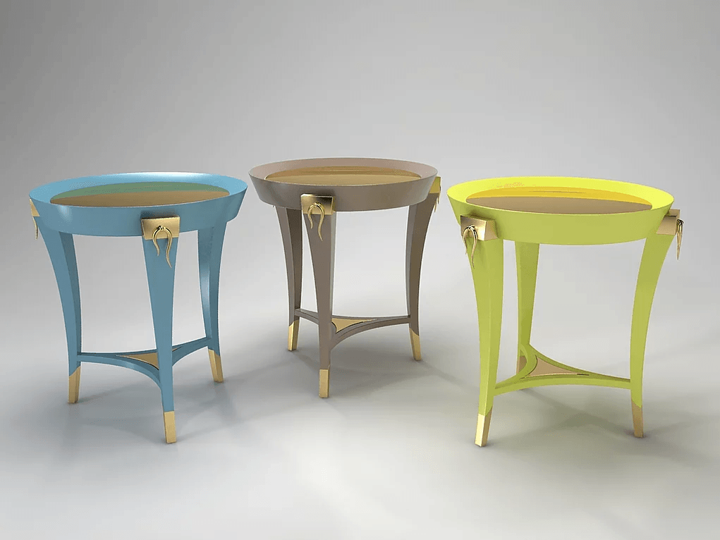 Vlm End Table set with three round side tables featuring curved legs and gold accents