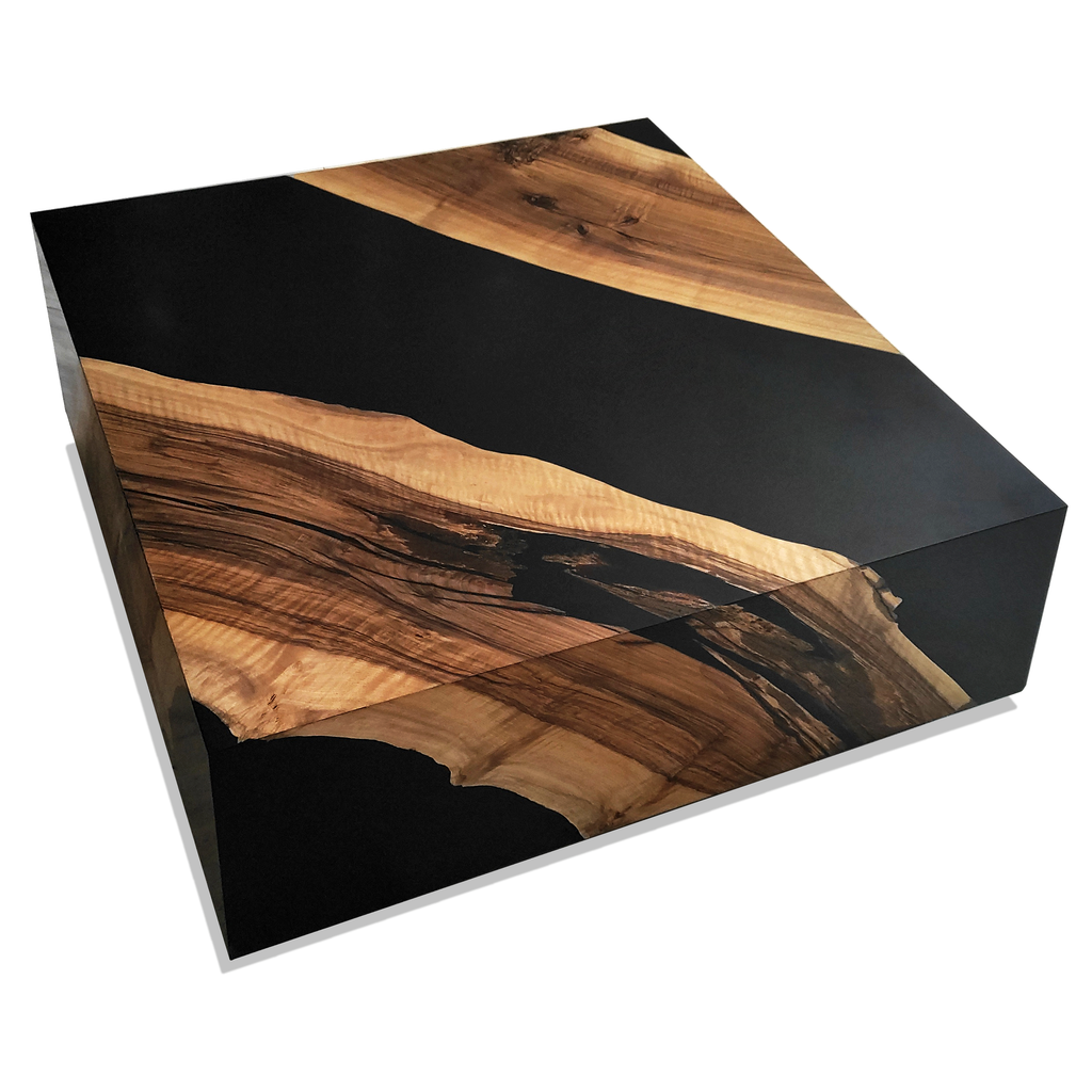 Black Monoblock Walnut Wood River Square Coffee Table - ARDITI