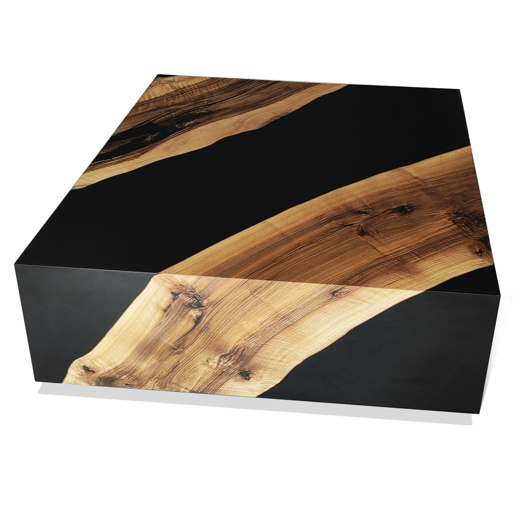 Black Monoblock Walnut Wood River Square Coffee Table - ARDITI