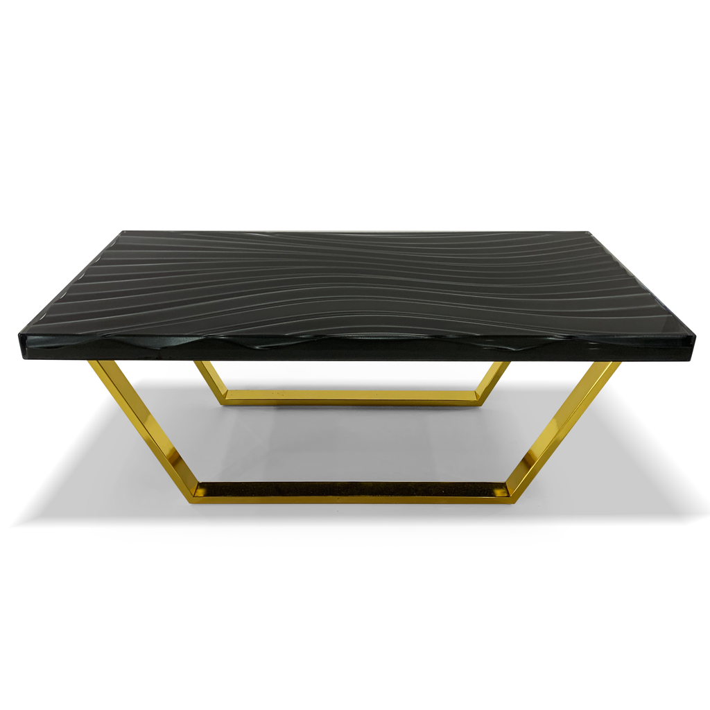 Phebus Wavy Black Coffee Table with textured top and gold-finished metal base