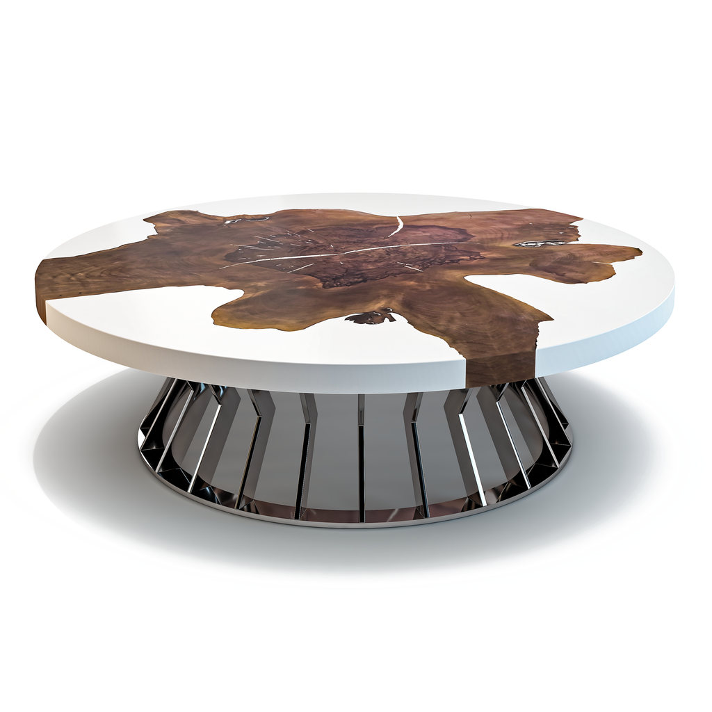 White Amiata Walnut Wood Round Coffee Table - ARDITI COLLECTION®