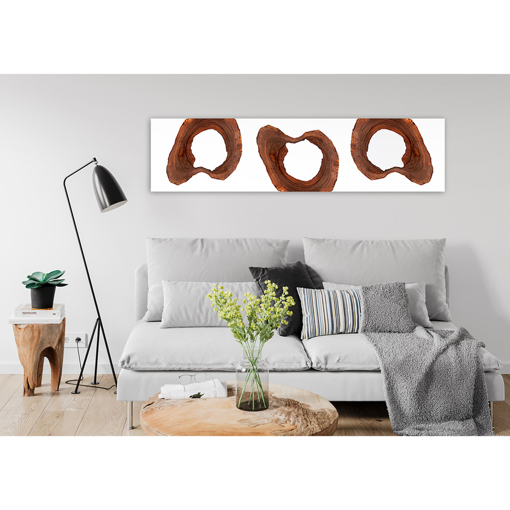 Modern living room with White Halia Wall Art featuring abstract brown shapes