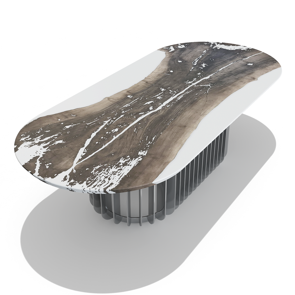 White Mysteria Bleached Walnut Coffee Table with marbled top and dark gray base